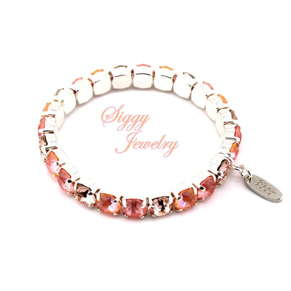 Flamingo Glow Peach and Pink Crystal Stretch Bracelet Made with Austrian Crystal - Picture 6 of 9